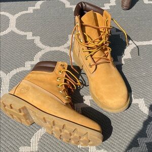 Timberland Wheat Nubuck Boots with Yellow Laces